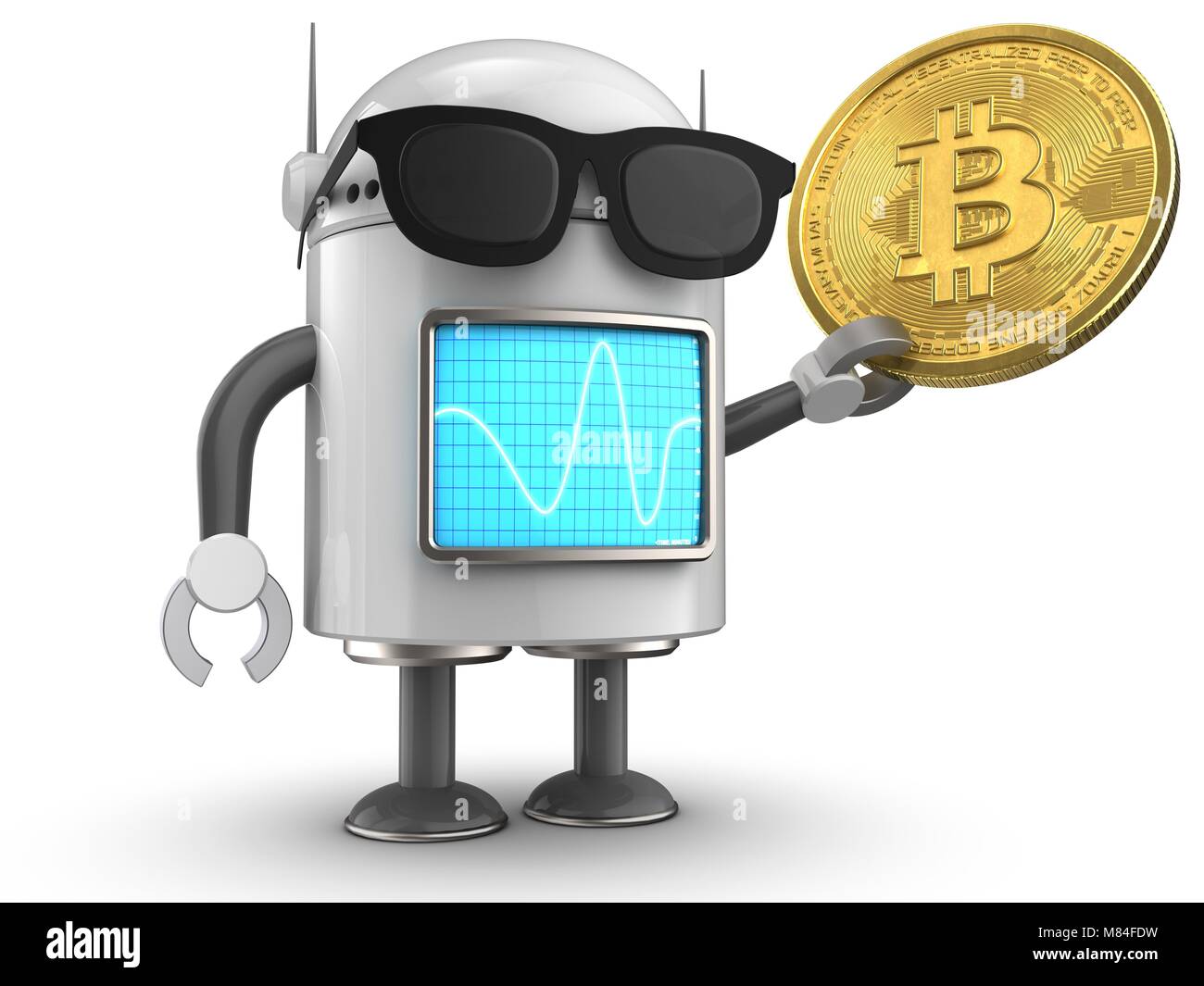 Ilustración 3d de robot con bitcoin sobre fondo blanco Fotografía de stock  - Alamy
