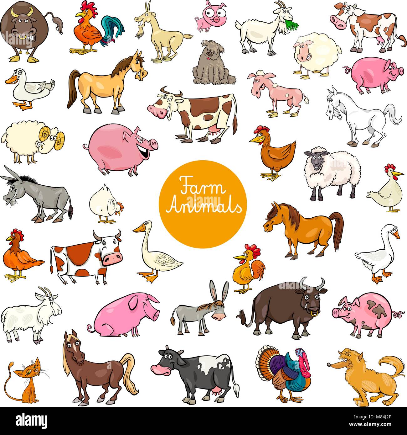 Ilustración de dibujos animados de personajes animales de granja grande  Imagen Vector de stock - Alamy