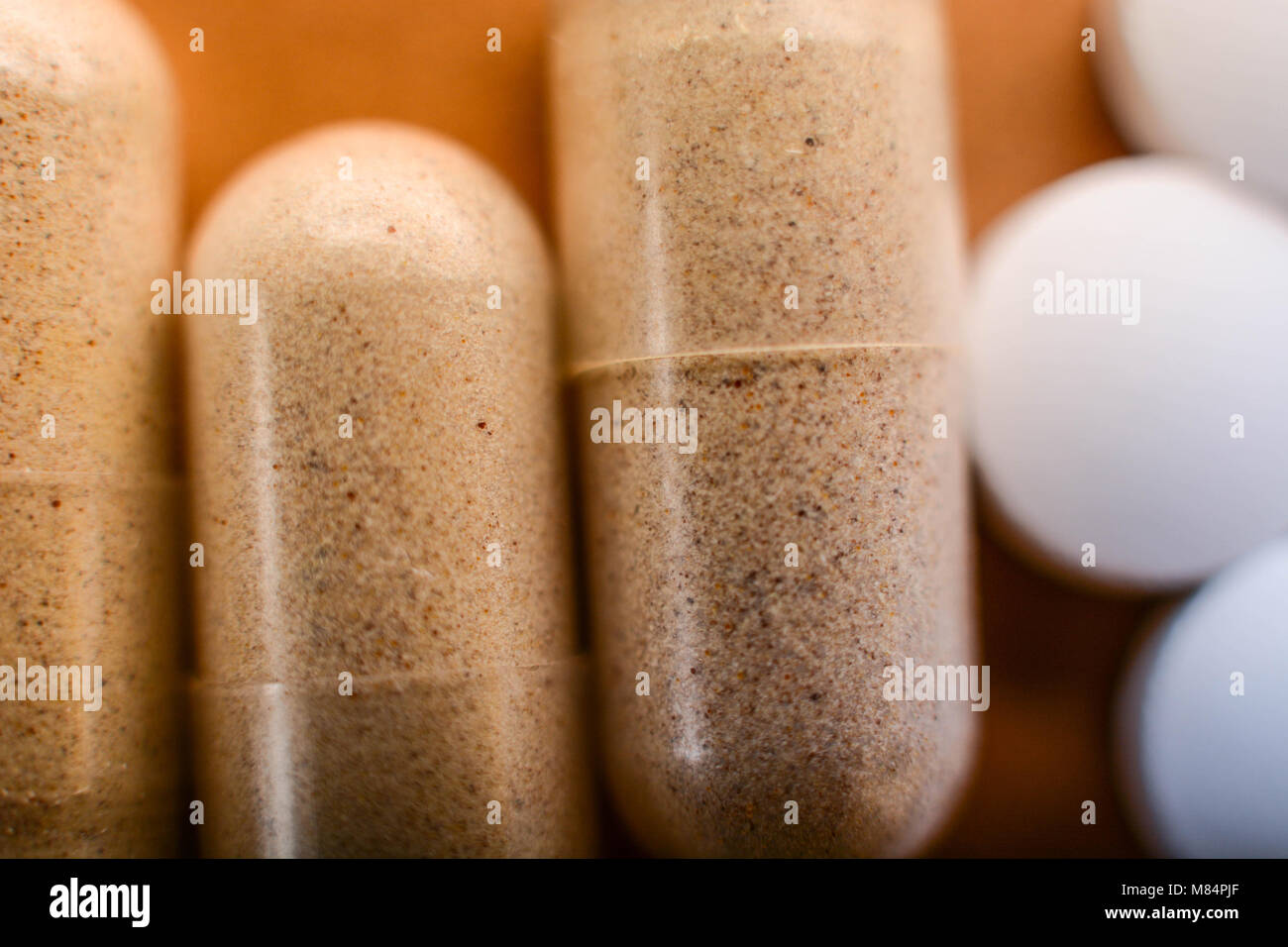 Los suplementos de vitaminas y minerales, Dieta saludable concepto Foto de stock