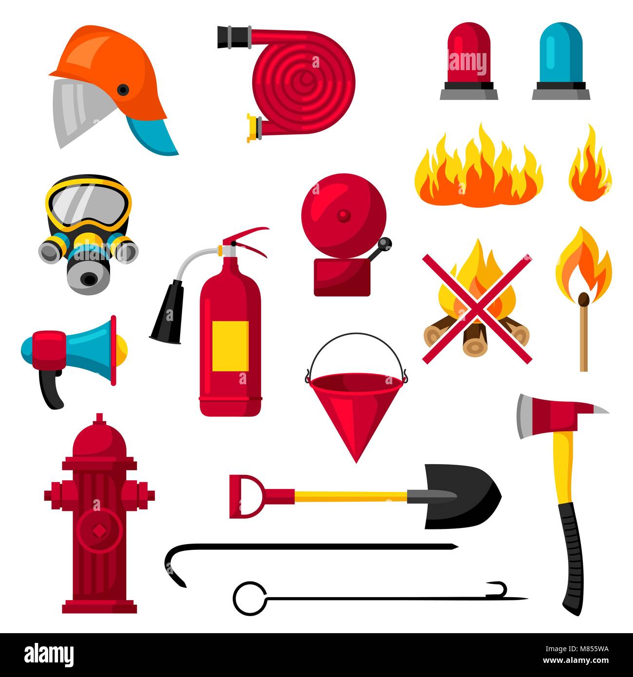 Conjunto de elementos de lucha contra incendios. Equipos de protección contra  incendios Imagen Vector de stock - Alamy