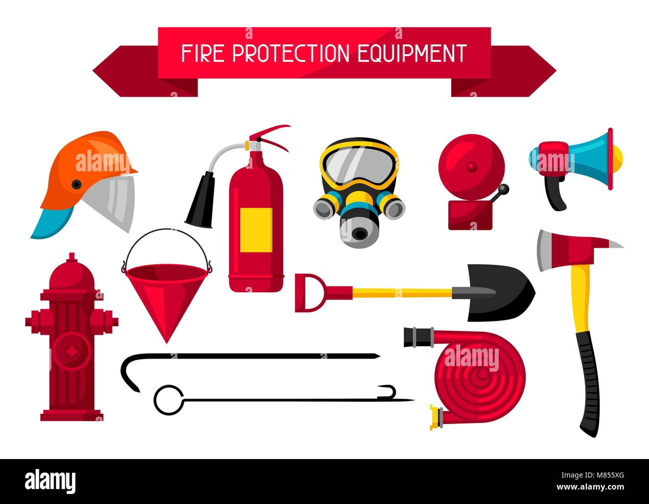 Conjunto de elementos de lucha contra incendios. Equipos de protección  contra incendios Imagen Vector de stock - Alamy