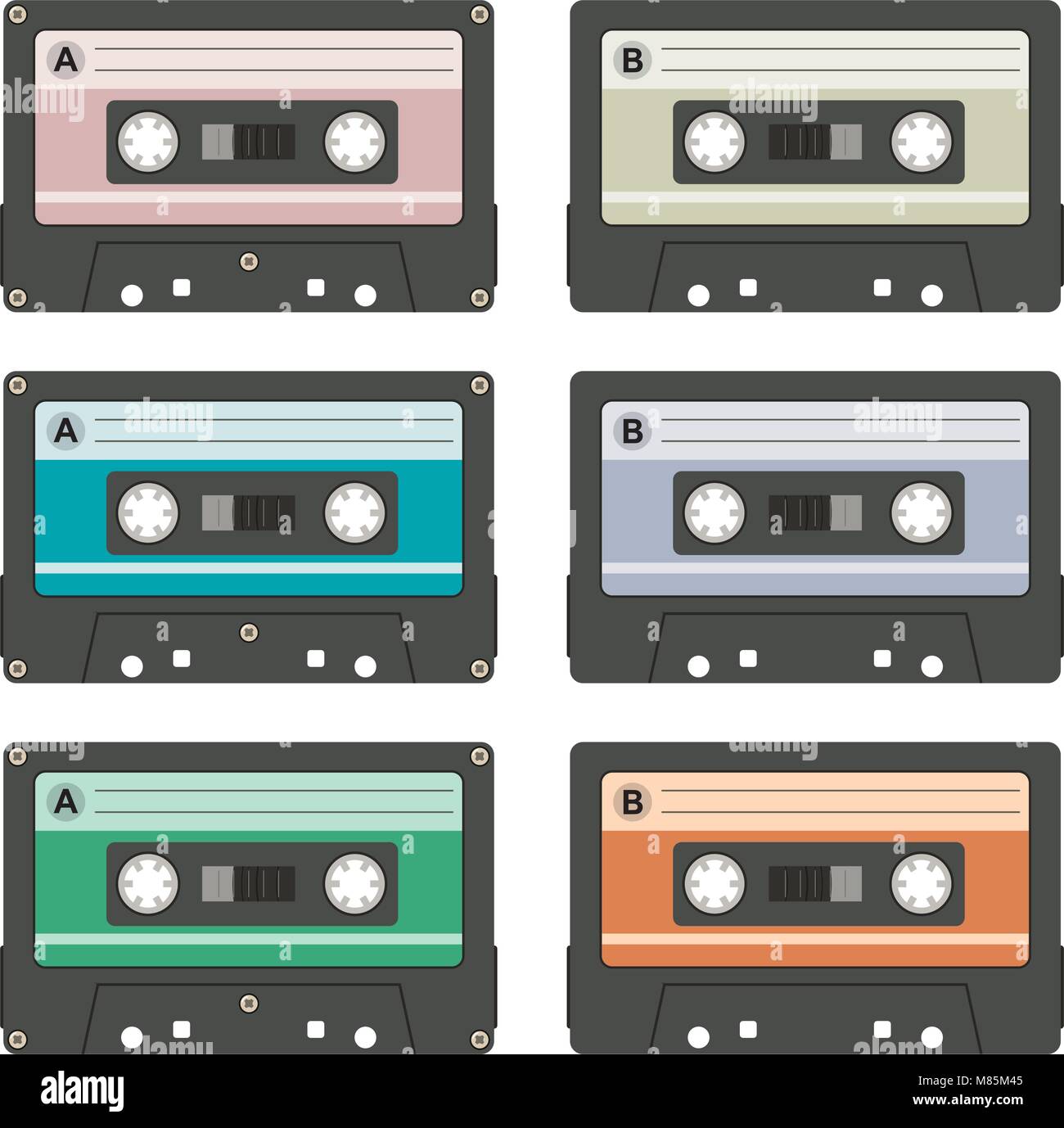 Casetes de audio vectores aislado sobre fondo blanco. colección de cintas de casete de música vintage Ilustración del Vector