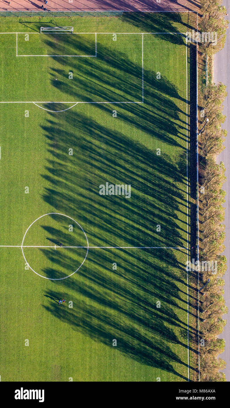 Vista aérea del complejo deportivo, Jahnstrasse, álamo sombra en el campo, Lippramsdorf, Haltern am See, área de Ruhr, Renania del Norte-Westfalia, Alemania, Europa Foto de stock