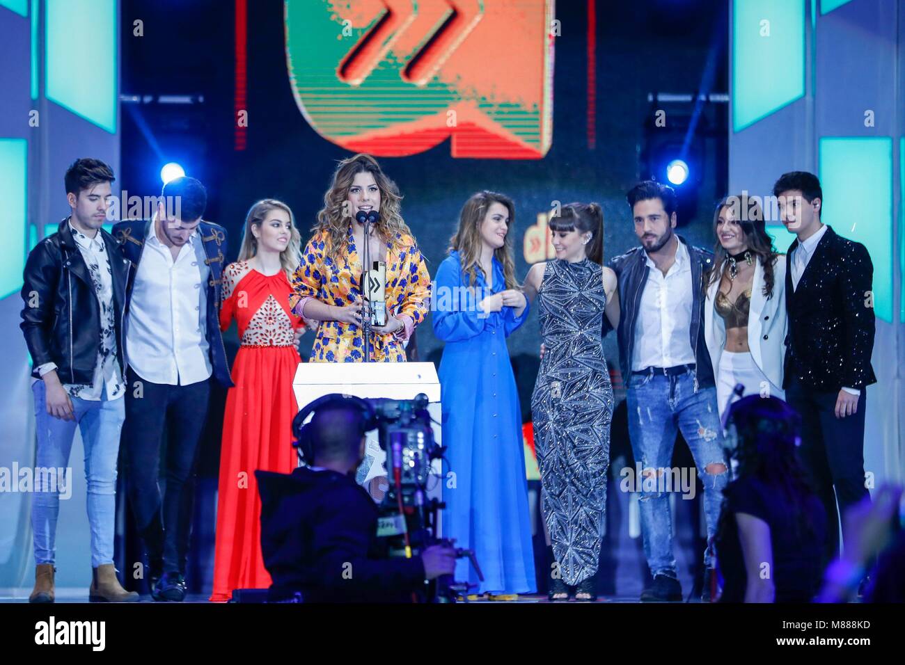 Tenerife, España. El 15 de marzo de 2018. Operación Triunfo durante los Premios  Cadena Dial 2018 celebrado en Tenerife, España, a 15 de marzo de 2018.  Foto: Oscar J. Barroso / AFP7