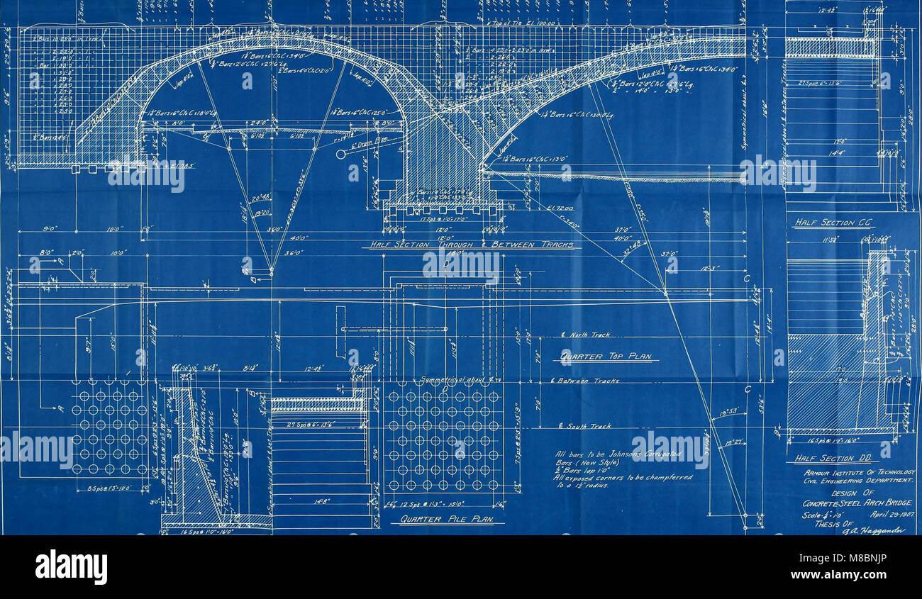 Diseño de tres span doble vía férrea Puente arco de hormigón armado (1907) (14760844195) Foto de stock