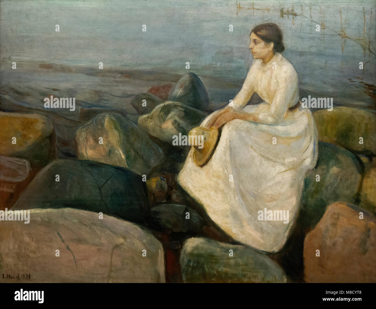 Edvard Munch: Noche de Verano, Inger en la playa (1889) Foto de stock