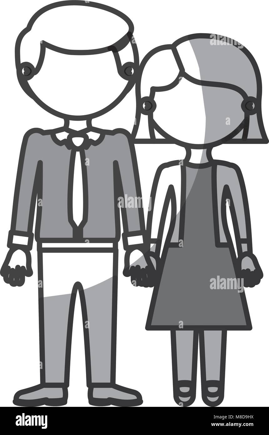 Silueta Sin Rostro Sombreado Monocromo Pareja Mujer Con Pelo Corto En La Vestimenta Y El Hombre Con Corbata Y Tomadas Las Manos Imagen Vector De Stock Alamy