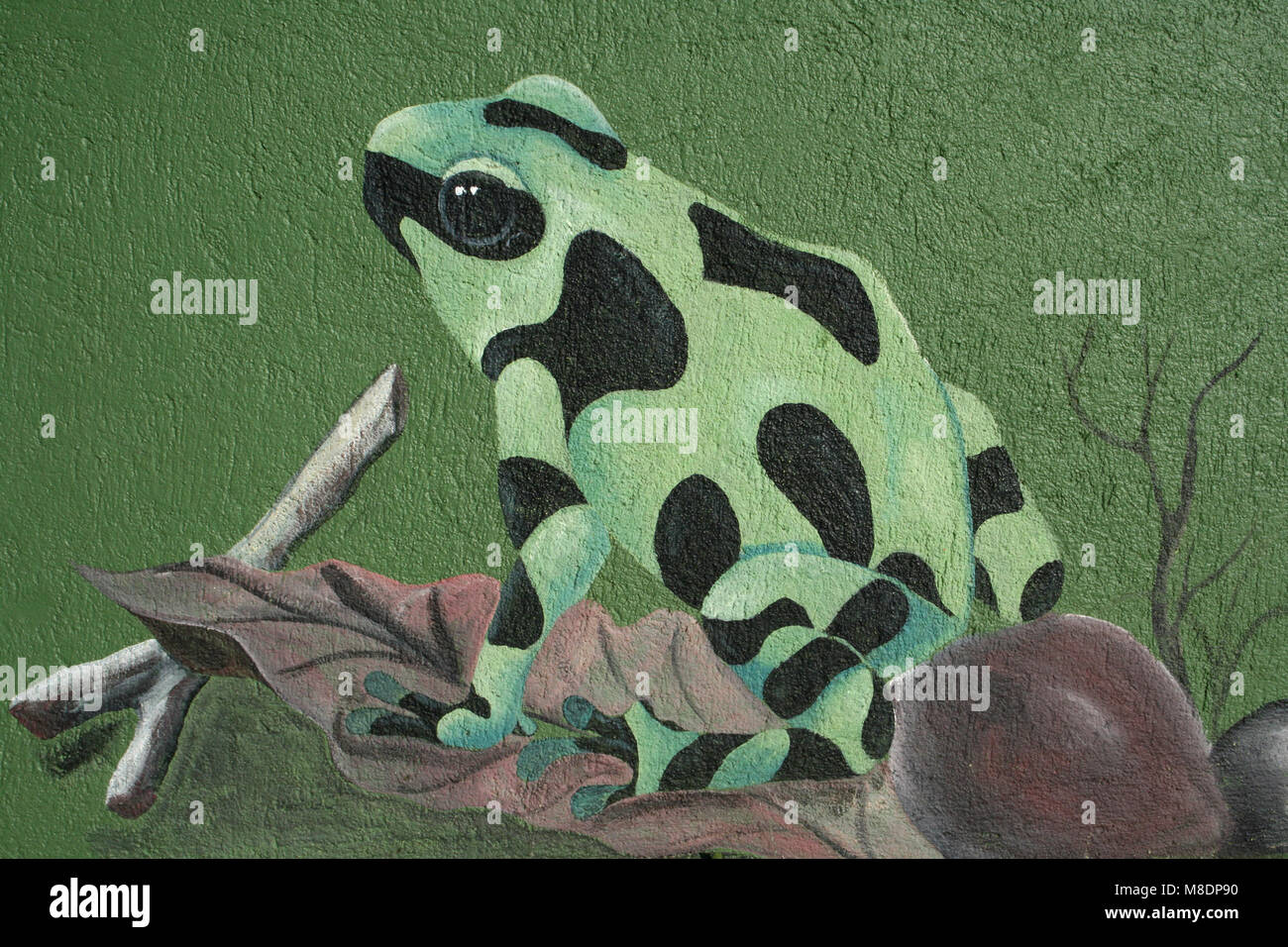 Verde y negro Poison Dart Frog Dendrobates auratus pintura Foto de stock