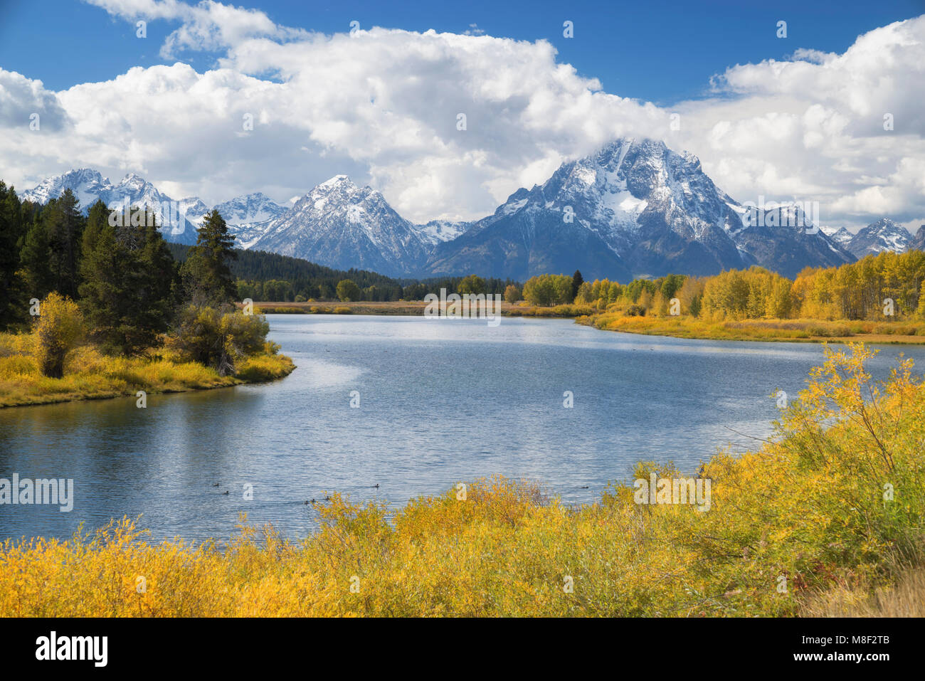 Ee.Uu., Wyoming, Paisaje con río Snake y Teton gama Foto de stock