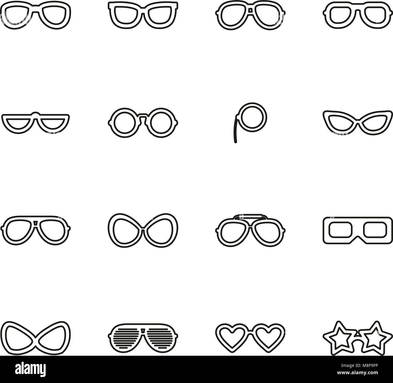 Lentes o gafas de sol o gafas iconos conjunto ilustración vectorial de línea  delgada Imagen Vector de stock - Alamy