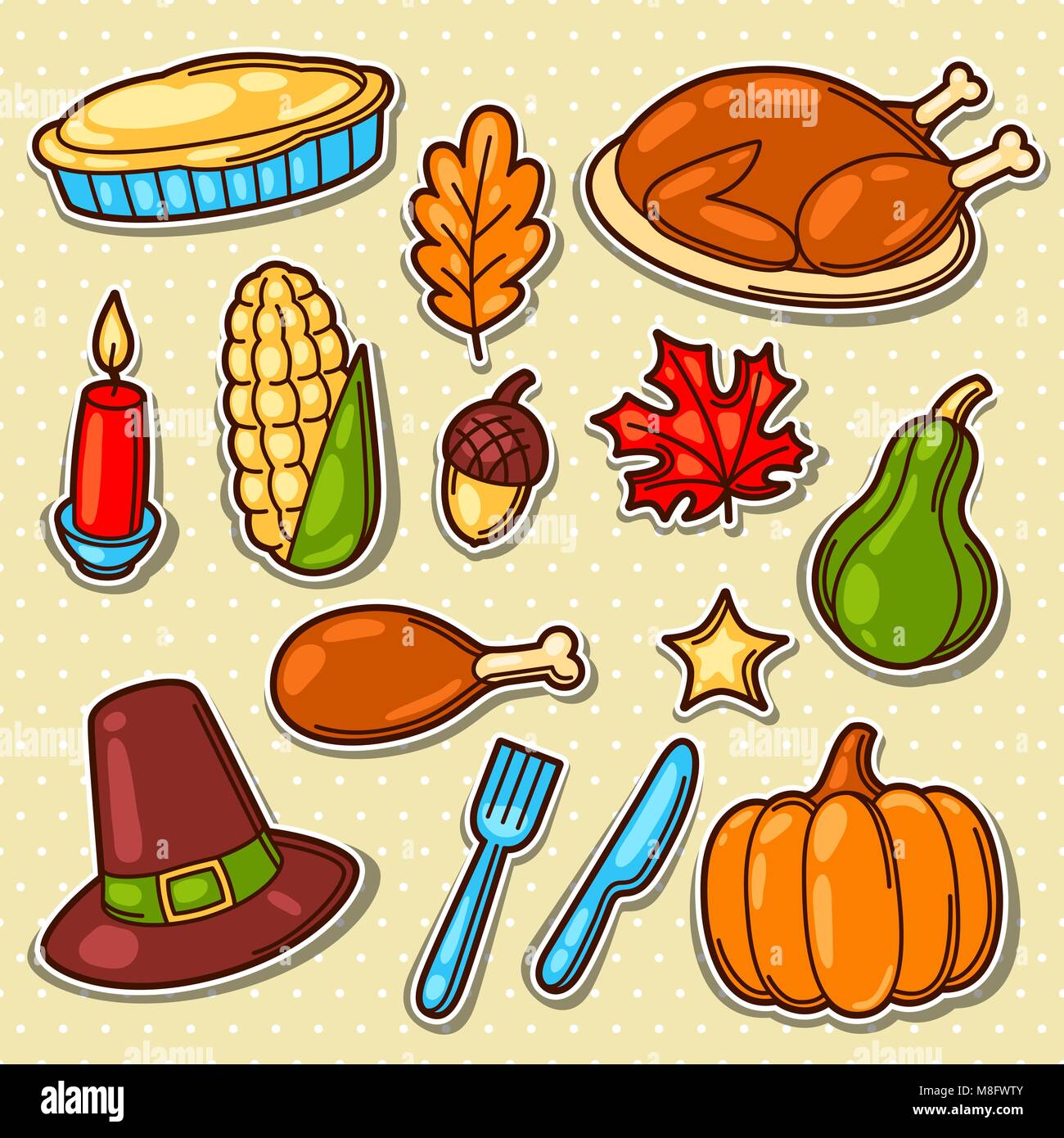 Juego de Feliz Día de Acción de Gracias de vacaciones iconos y objetos Ilustración del Vector