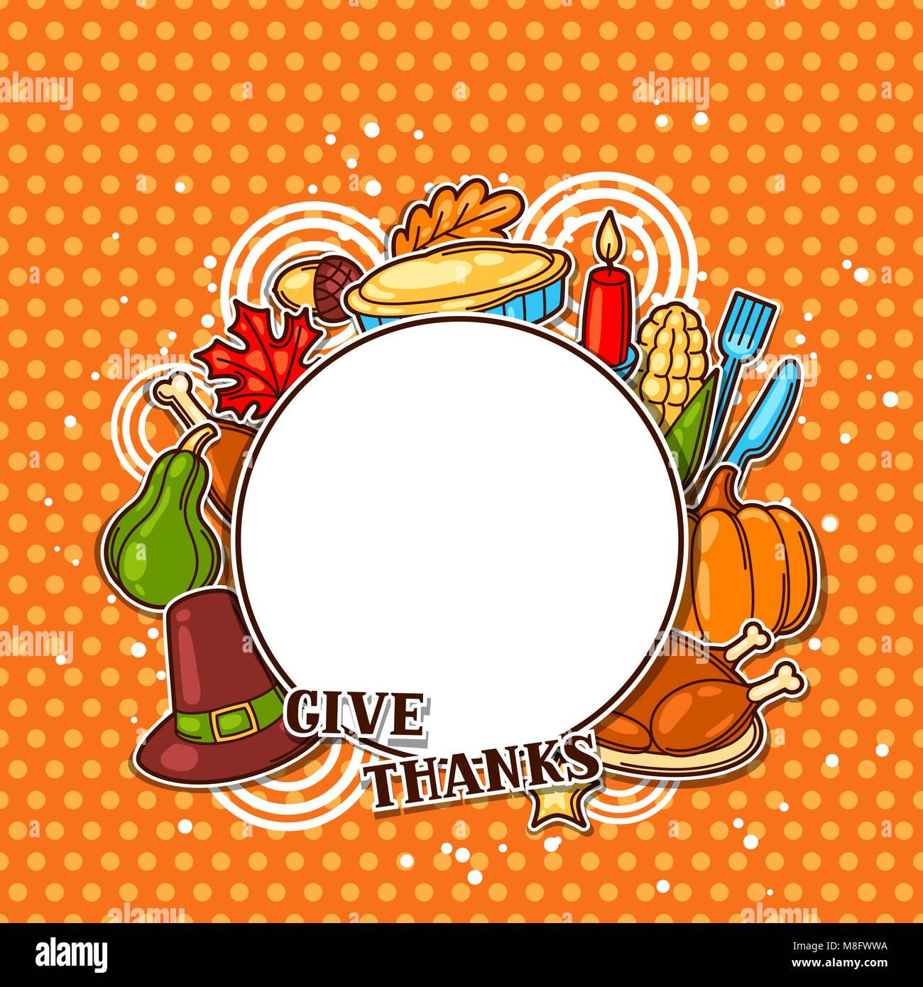 Feliz Día de Acción de Gracias el bastidor con objetos de vacaciones Ilustración del Vector