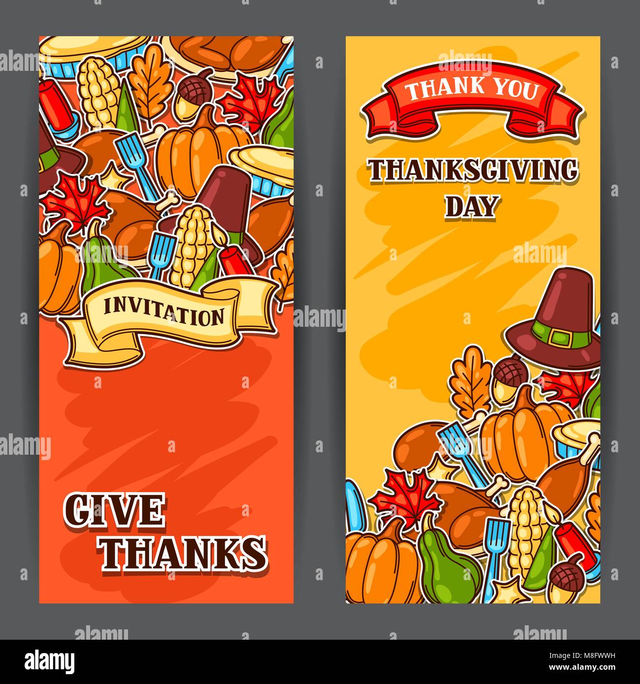 Feliz Día de Acción de Gracias Los banners con objetos de vacaciones Ilustración del Vector