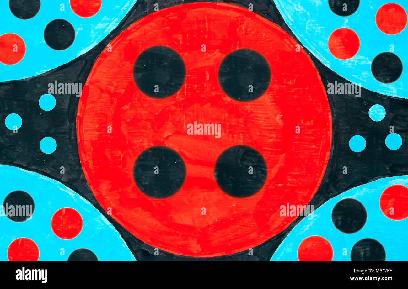 Patrón de puntos pintados en rojo, azul y negro. Foto de stock