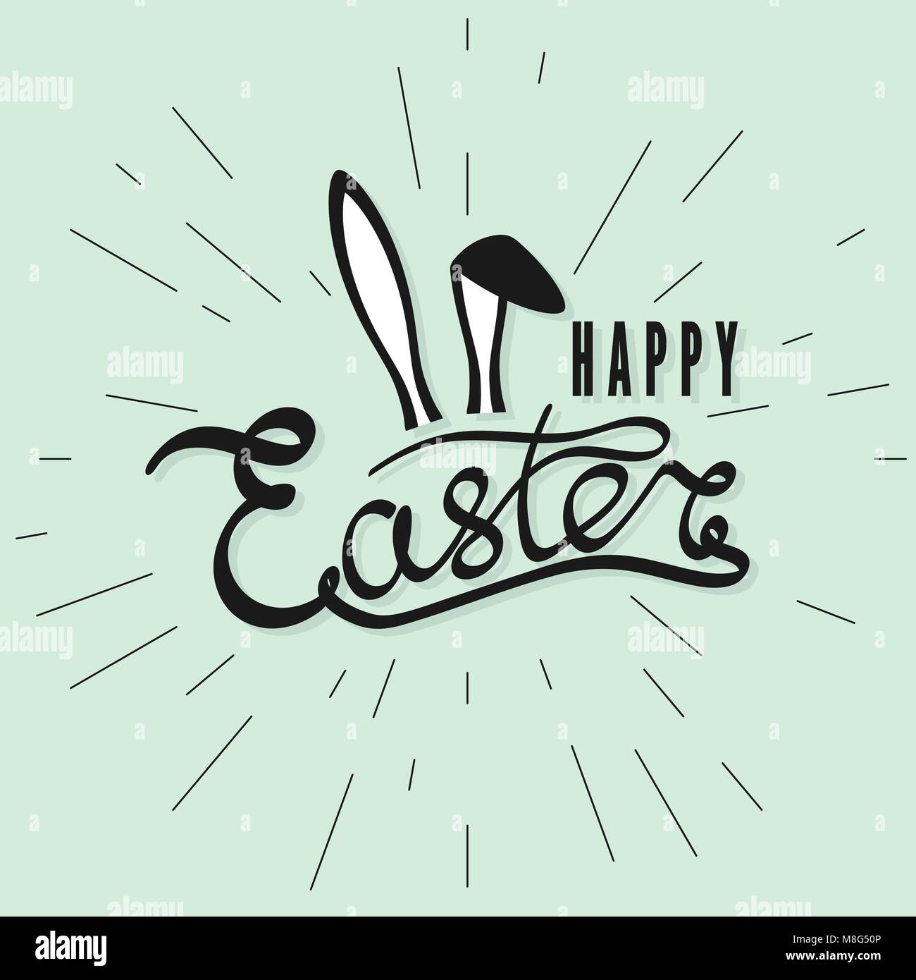Felices Pascuas tarjeta de felicitación con orejas de conejo. Conejito de Pascua. Inscripción de estilo retro. Ilustración vectorial Ilustración del Vector