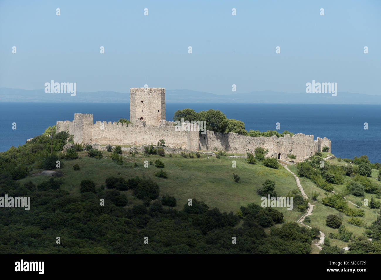 Castillo de los Cruzados Platamon Piería, Grecia Foto de stock