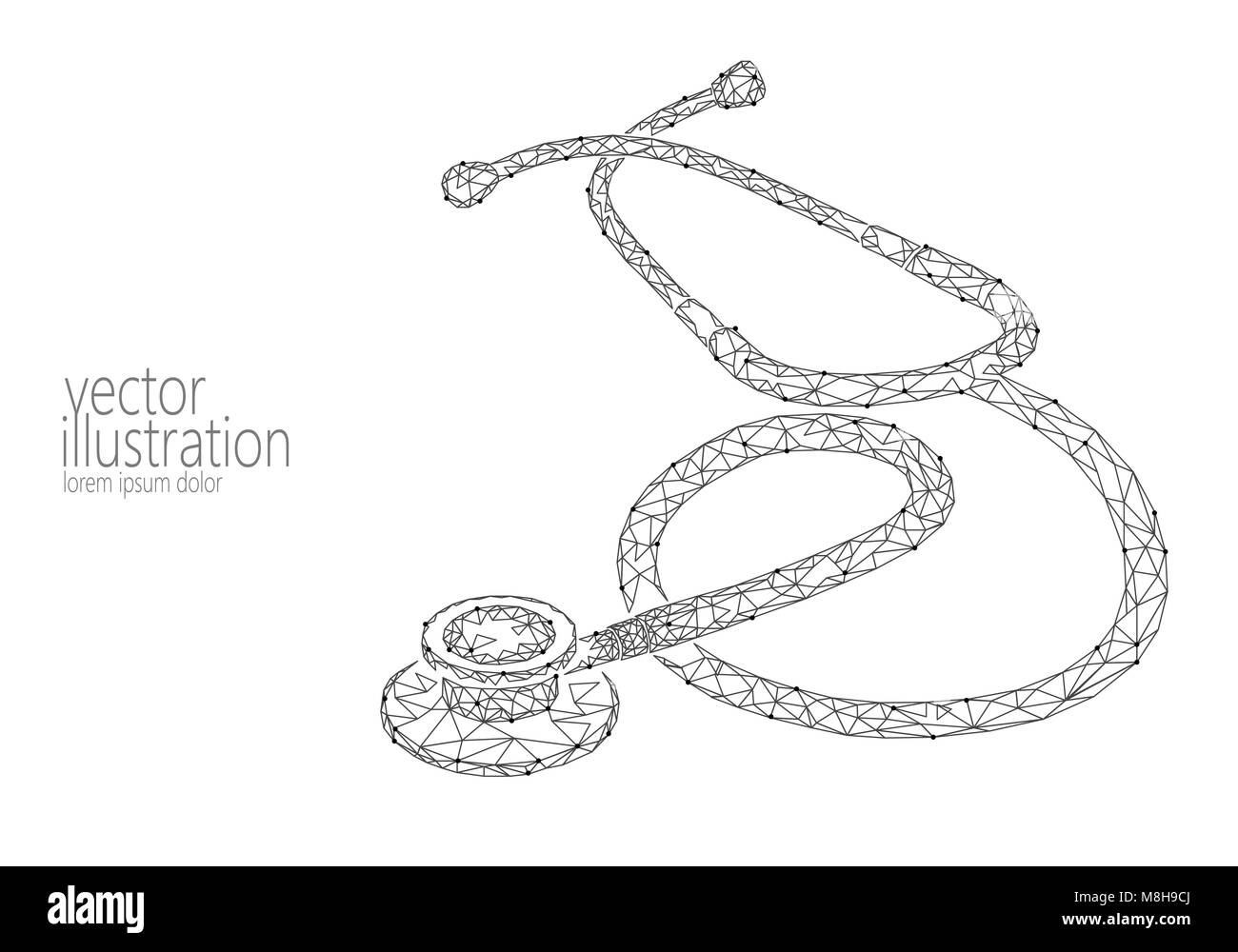 Medicina estetoscopio bajo poli salud Día Mundial. Modelo 3D poligonal de investigación de ciencias médicas equipamiento médico enfermera ilustración vectorial Ilustración del Vector