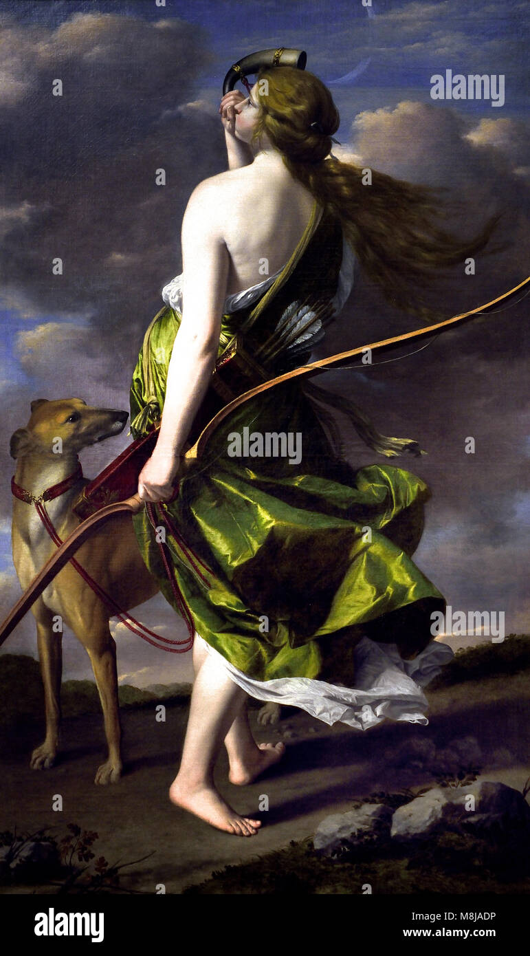 Diana cazadora, siglo XVII ,por ,Orazio Gentileschi, 1563 - 1639, Italia, italiano, ( Diana era la diosa de la caza, de la luna, y la naturaleza en la mitología romana, ) Foto de stock