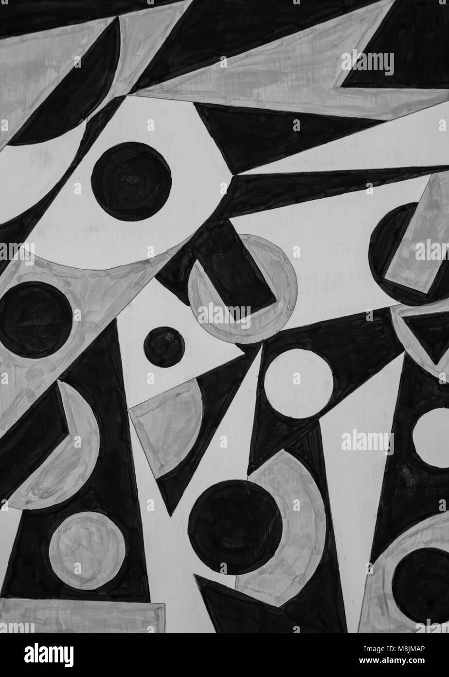 Mano pintada en blanco y negro patrón abstracto Foto de stock