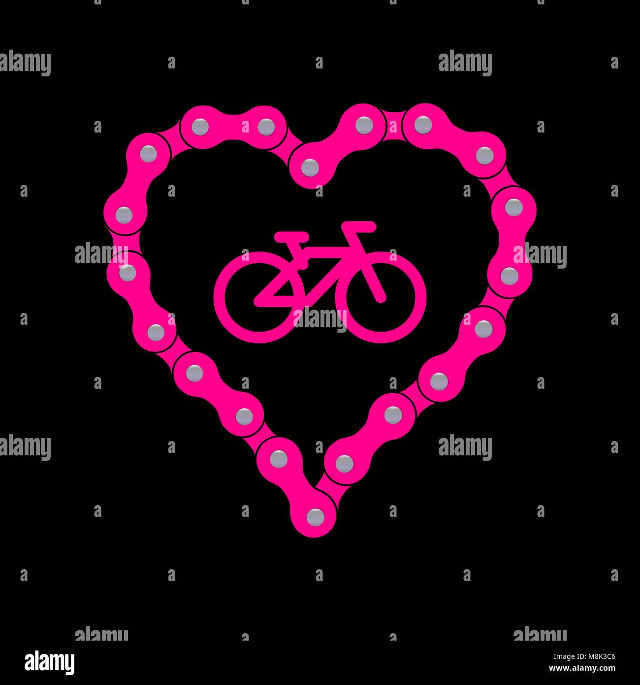 Vector Corazón de bicicleta o cadena de bicicleta. Pink Heart plus de fondo  muestra el icono de bicicletas Imagen Vector de stock - Alamy