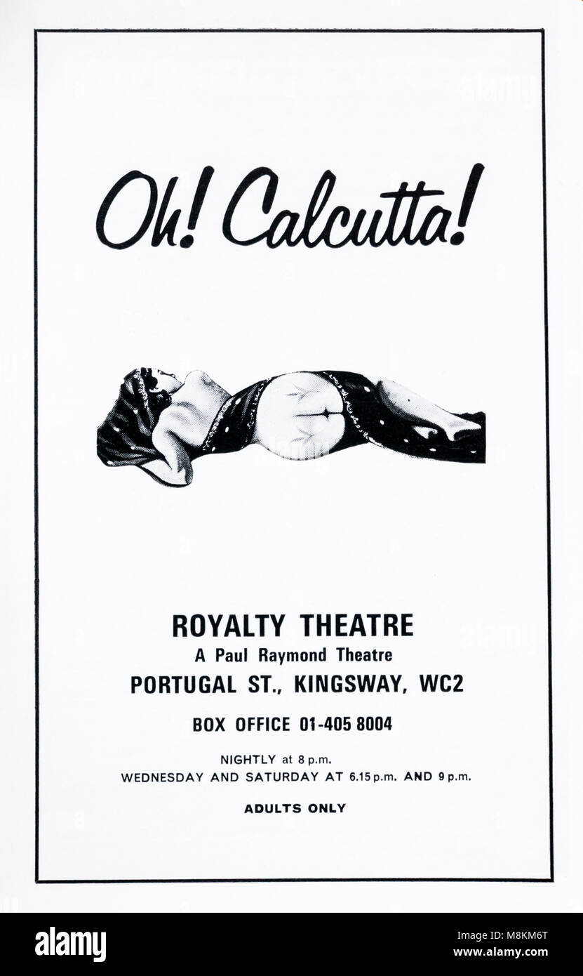 1960 Publicidad Publicidad 1970 revista teatral Oh! Calcuta! En el Royalty Theatre Foto de stock