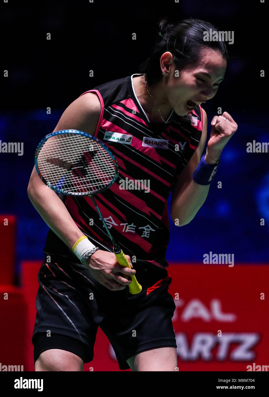 Birmingham. 18 Mar, 2018. Tai Tzu Ying de Taipei Chino celebra anotando durante los singles femeninos final con Akane Yamaguchi de Japón en All England Open Badminton Championships 2018 en Birmingham, Reino Unido el 18 de marzo de 2018. Tai Tzu Ying ganó 2-0 y reclamar el título. Crédito: Tang Shi/Xinhua/Alamy Live News Foto de stock