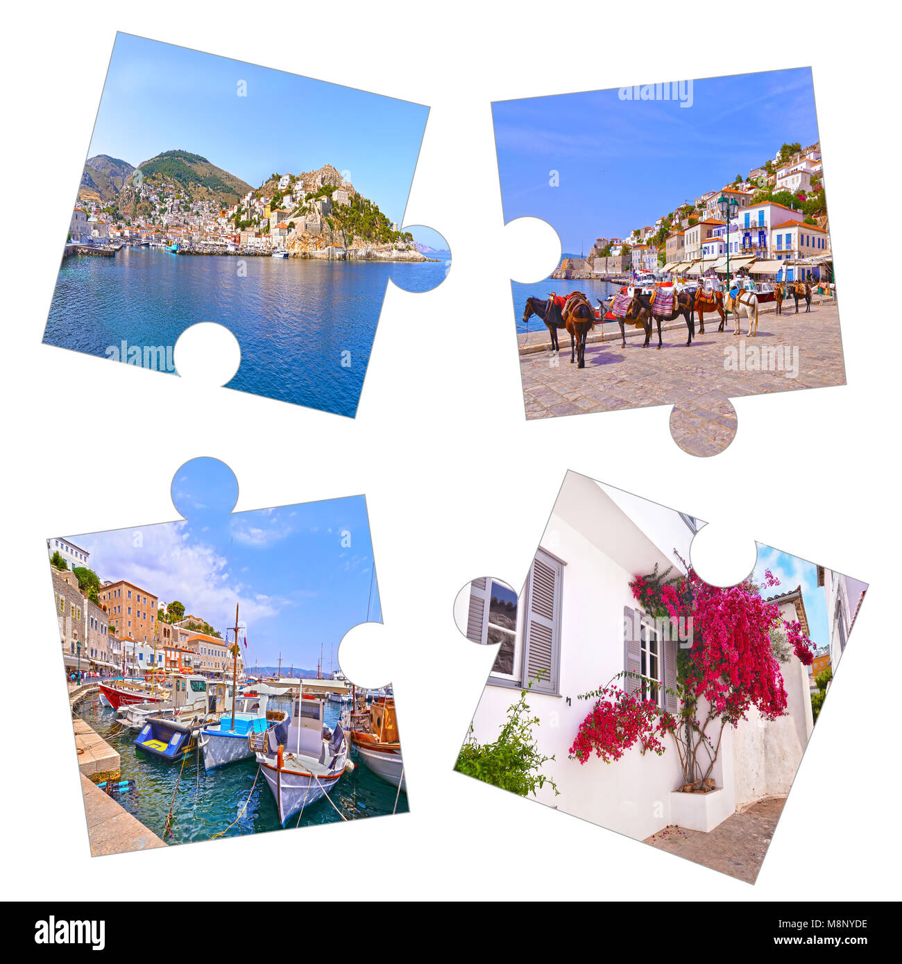 Collage fotográfico con Hydra Island fotos Grecia Foto de stock