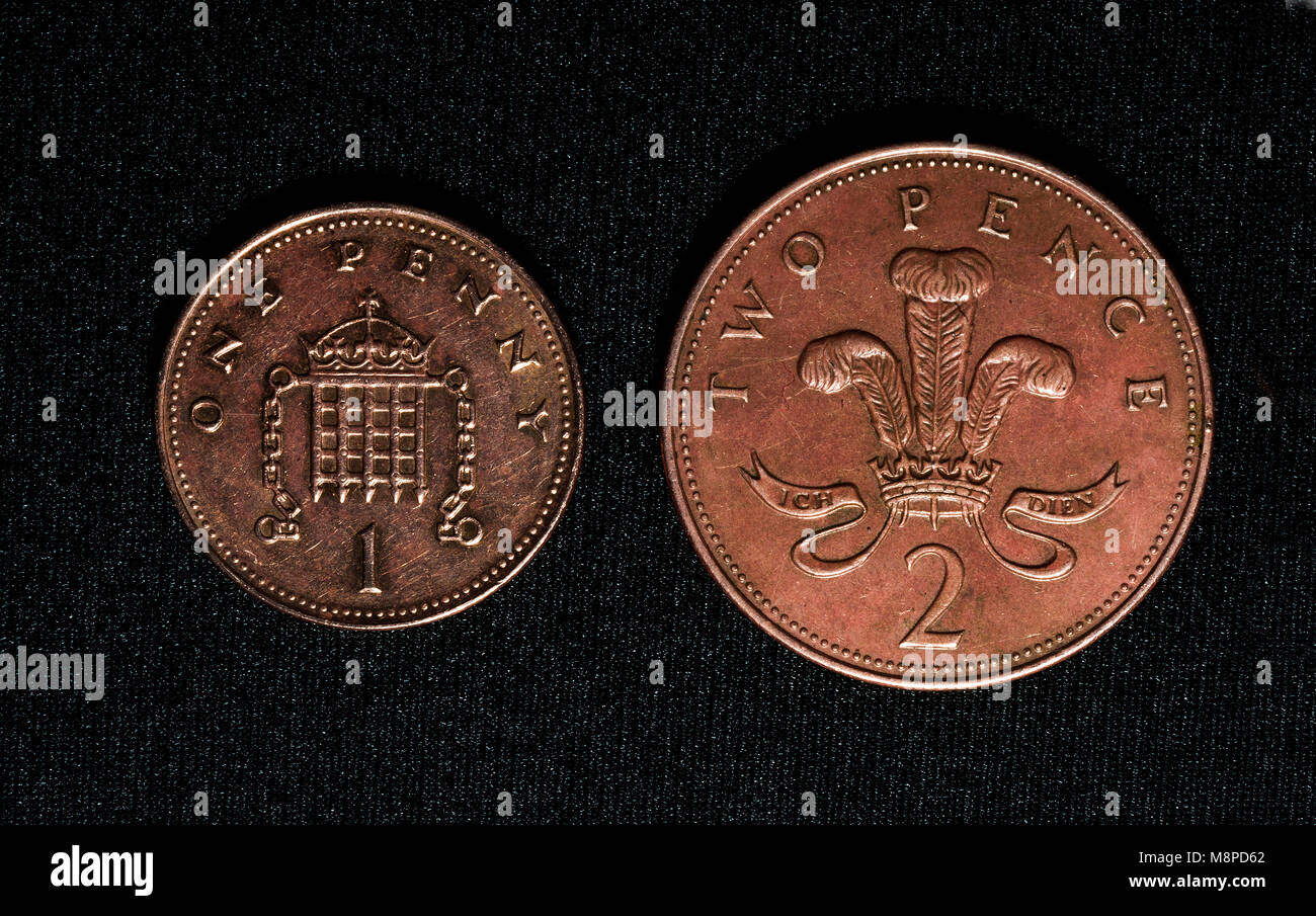 "Británica" cobre monedas decimales Foto de stock