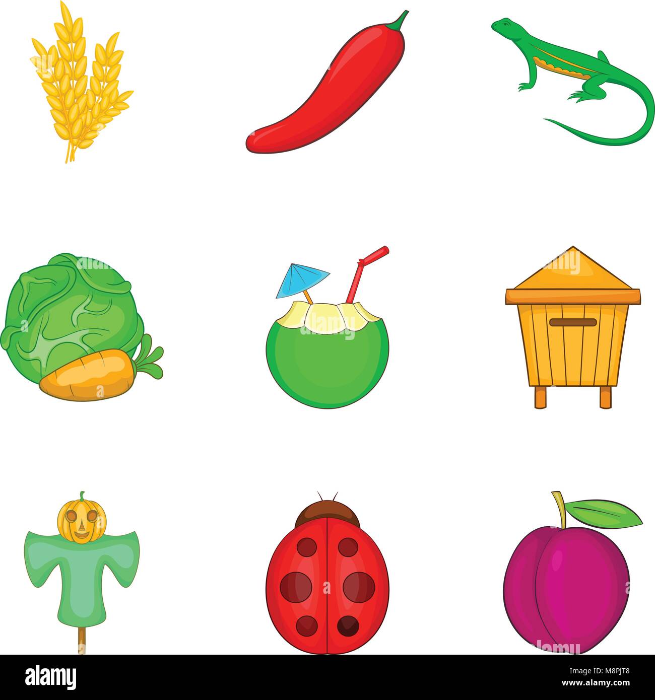 Origen vegetal, conjunto de iconos de estilo de dibujos animados Imagen  Vector de stock - Alamy