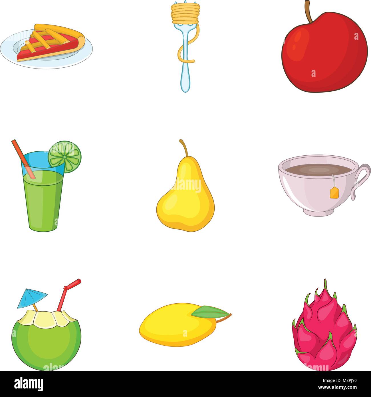 Variedad de alimentos vegetales, conjunto de iconos de estilo de dibujos  animados Imagen Vector de stock - Alamy