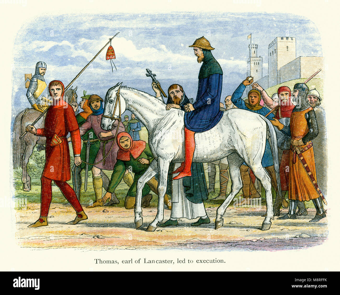 Earl Thomas de Lancaster, siendo llevado a la ejecución. Uno de los líderes de la oposición baronial a Eduardo II de Inglaterra. Fue derrotado en la batalla Foto de stock
