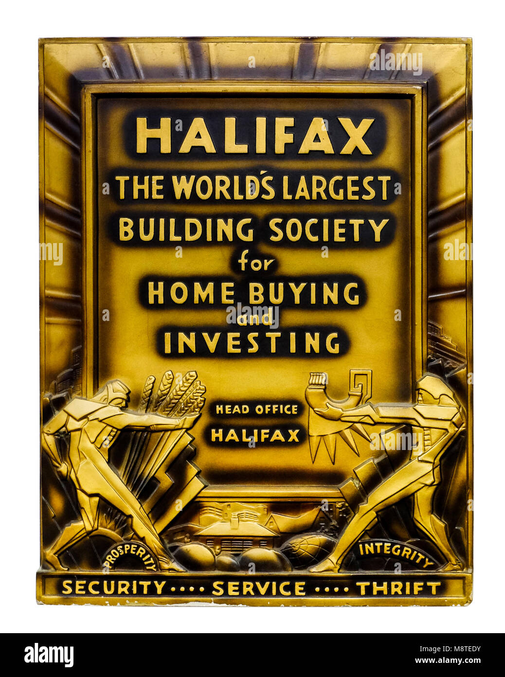 Publicidad Art Deco / placa de pared promocional para el Halifax Building Society (ahora parte de Lloyds Banking Group). Foto de stock