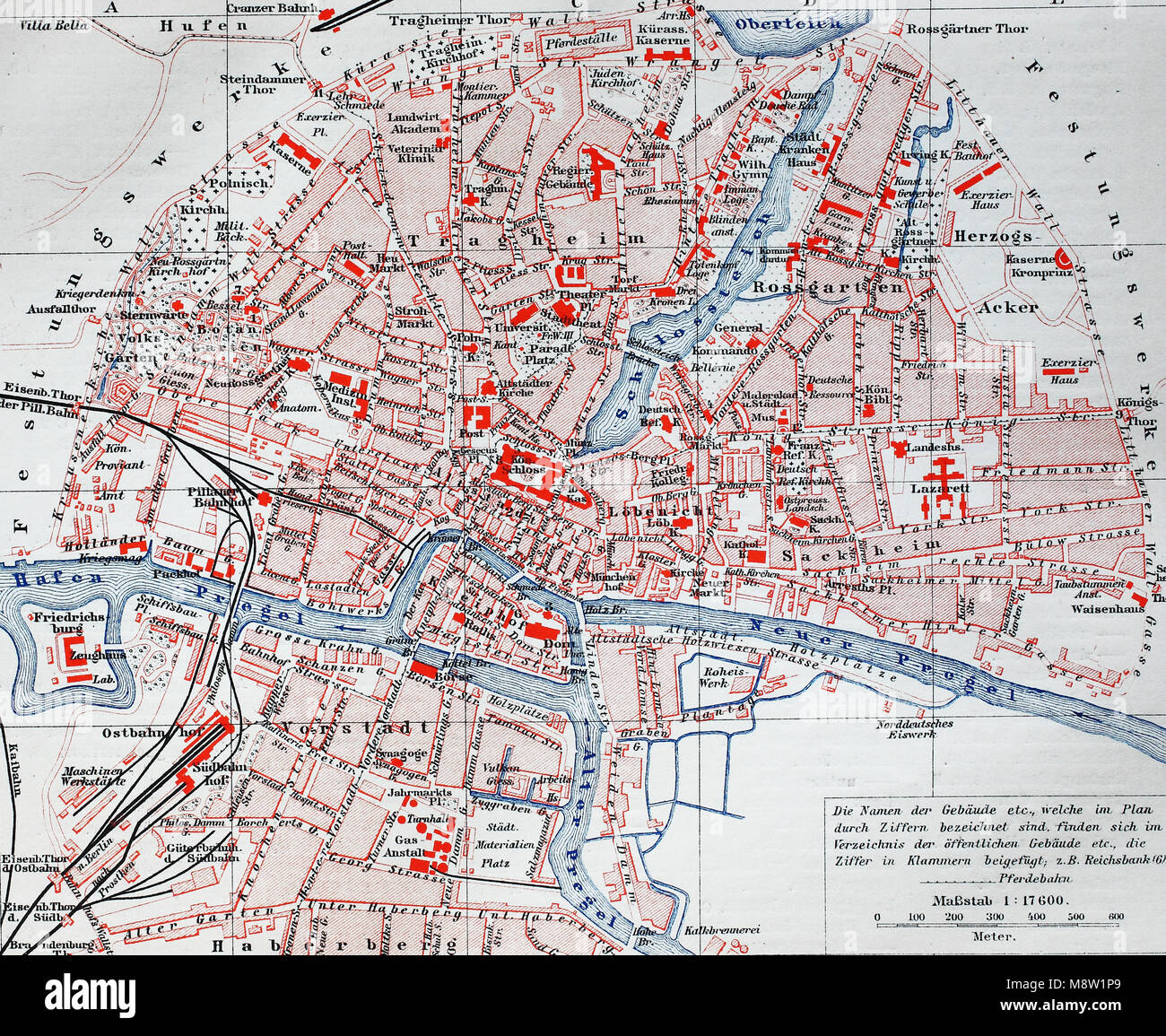 Mapa de la ciudad a partir del año 1892: Koenigsberg, ahora Kaliningrado, Rusia, mejor reproducción digital de un original de impresión desde el año 1895 Foto de stock