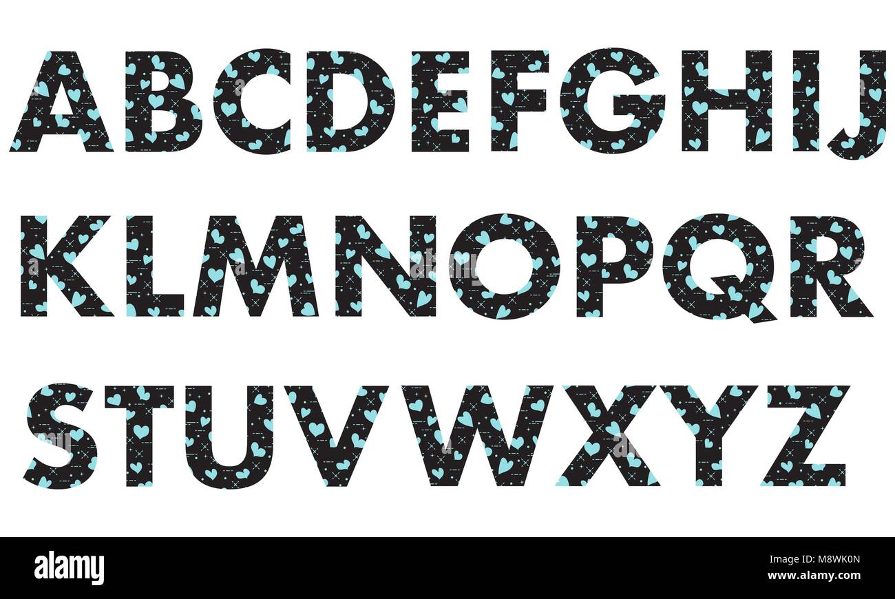 Las letras mayúsculas del alfabeto inglés, pintada con un fondo de colores  con corazones.Plantilla de diseño, tela, impresión Imagen Vector de stock -  Alamy