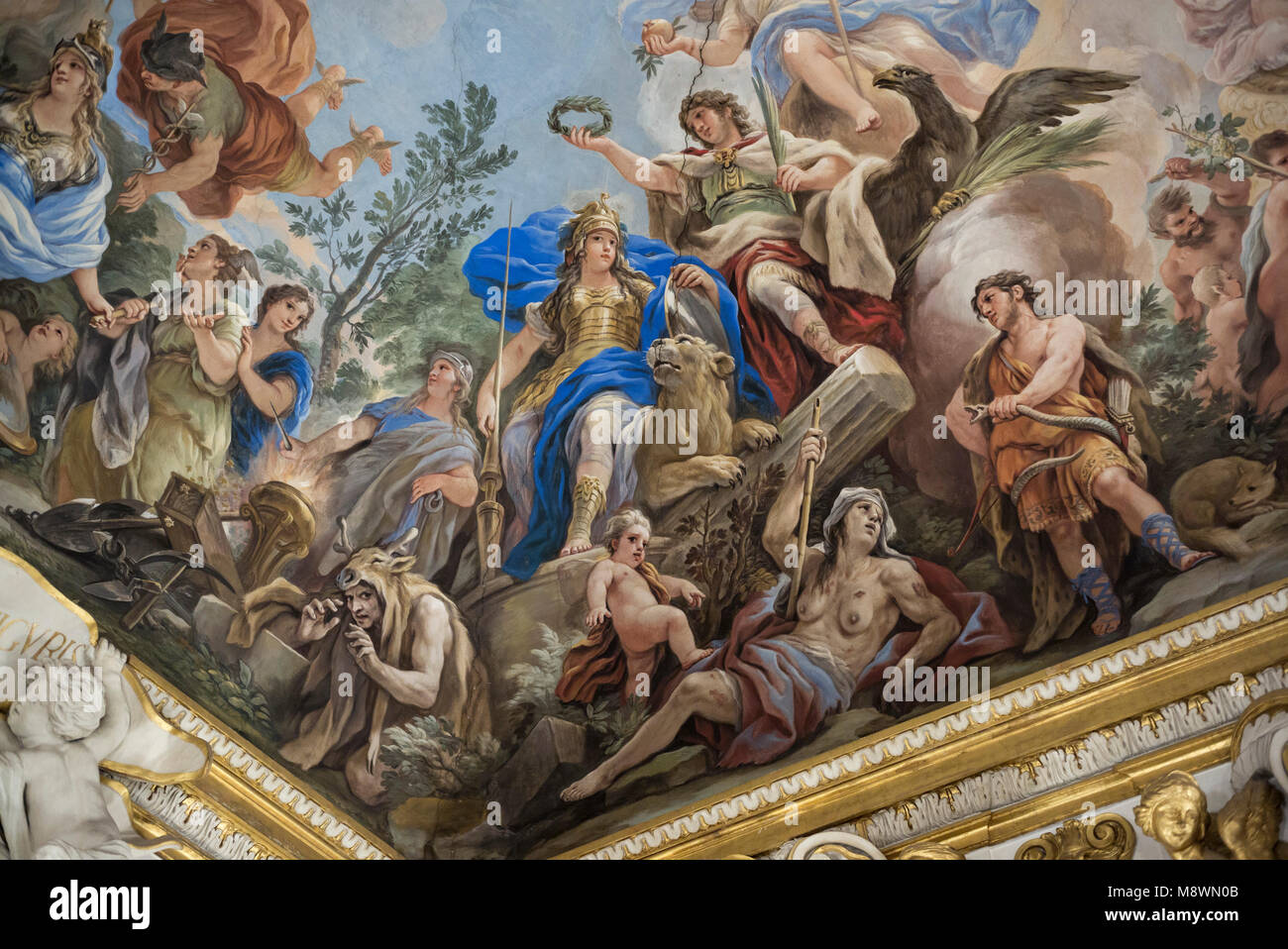 Florencia. Italia. Alegoría de la fortaleza, fresco, detalle, 1685, en la Galleria Riccardiana por Luca Giordano (1634-1705), el Palazzo Medici Riccardi. Allego Foto de stock