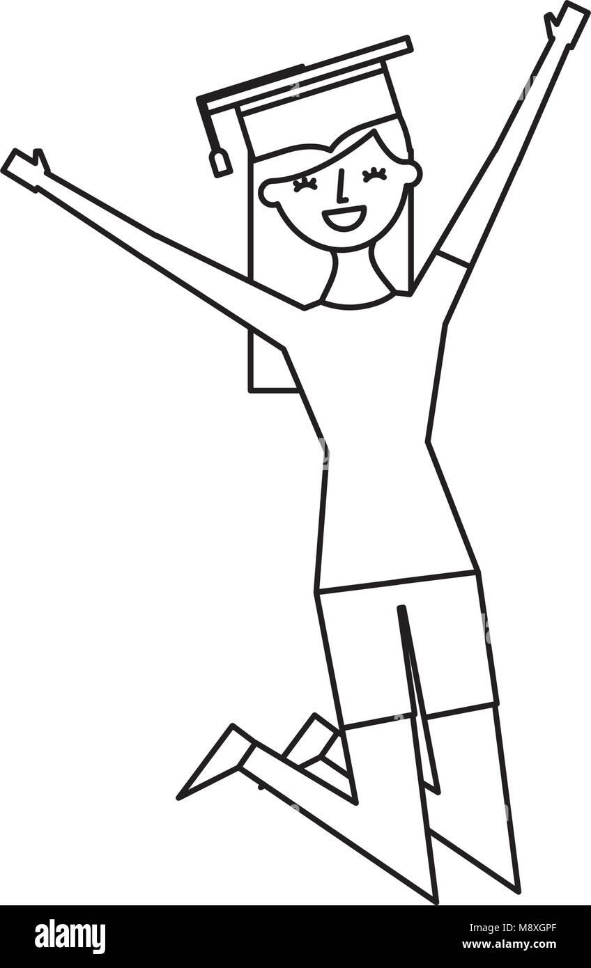 Personaje de caricatura licenciado joven mujer saltar de felicidad Imagen Vector de stock - Alamy