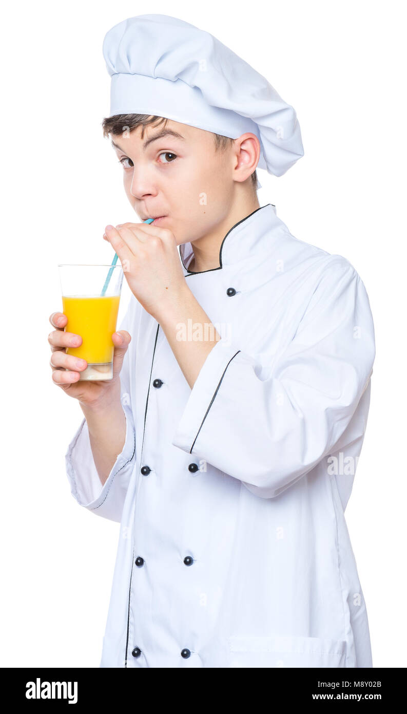 Jovencito vistiendo uniforme de chef Foto de stock
