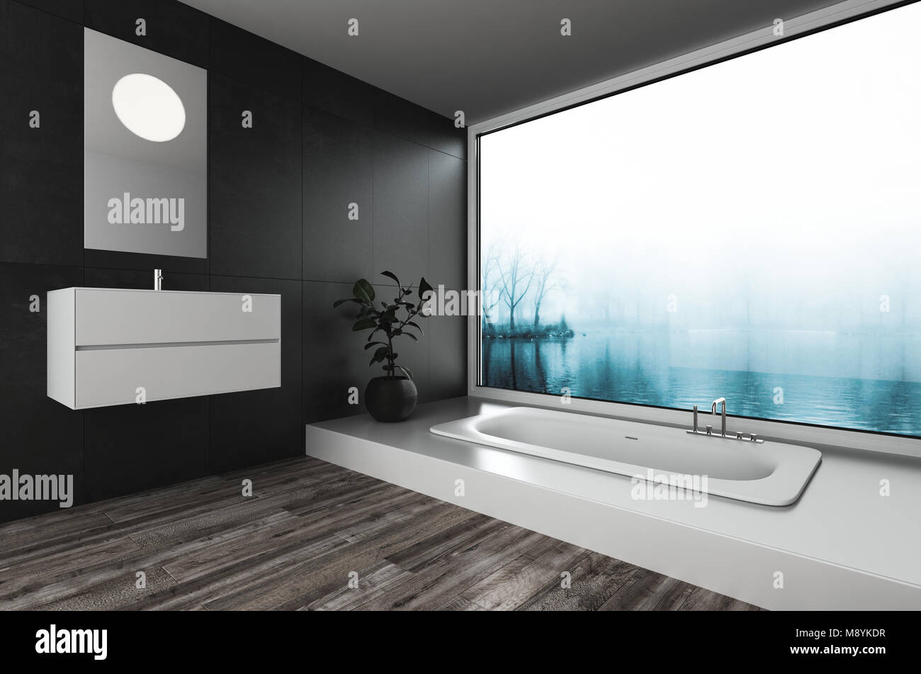 Moderno y lujoso cuarto de baño con bañera incorporada y montada en ... Moderno y lujoso cuarto de baño con bañera incorporada y montada en ...