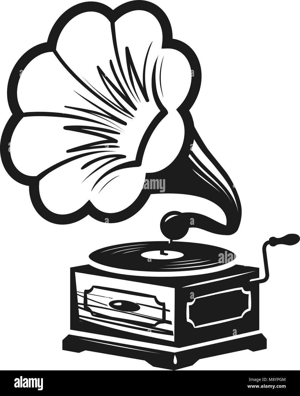 El fonógrafo gramófono, logotipo o etiqueta. Tocadiscos icono. Concepto de música ilustración vectorial Ilustración del Vector