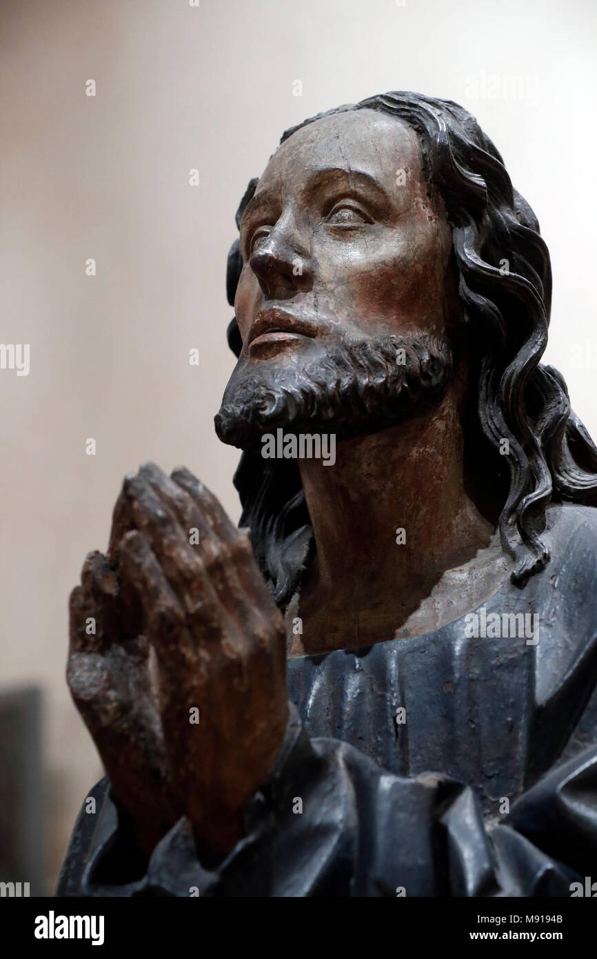 Museo Unterlinden. Cristo en el Monte de los Olivos. Madera policromada. A finales del siglo 14. Colmar. Francia. Foto de stock