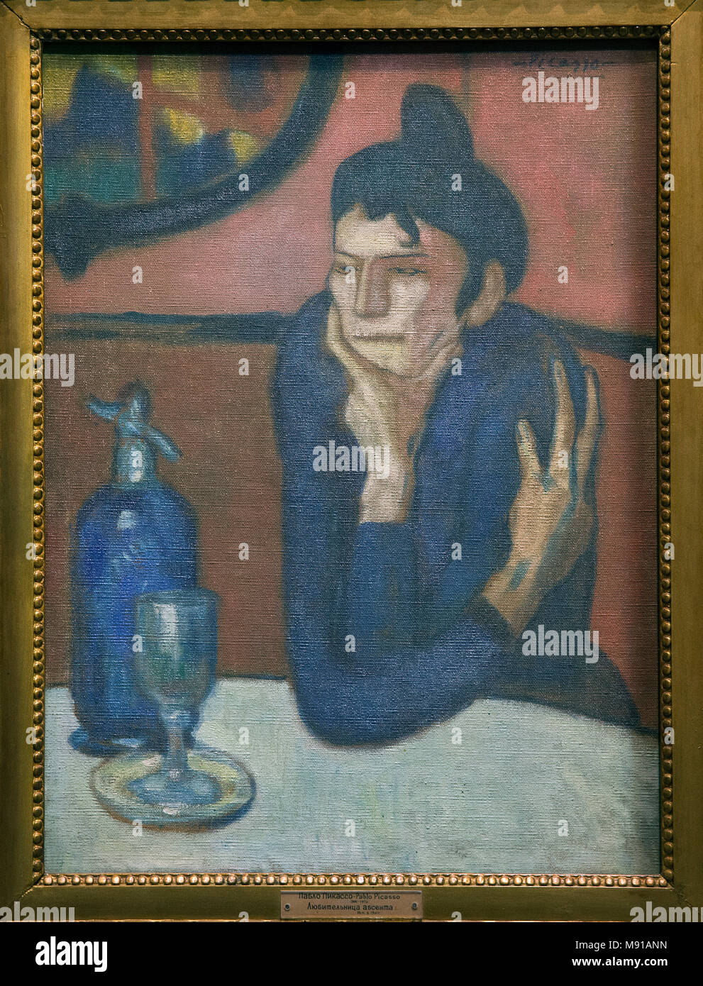 Pablo Picasso, bebedor de absenta, París, 1901, óleo sobre lienzo. Colección Shchukin, Museo Ermitage, San Petersburgo. Los disparos mientras expuesta en París, Franco Foto de stock
