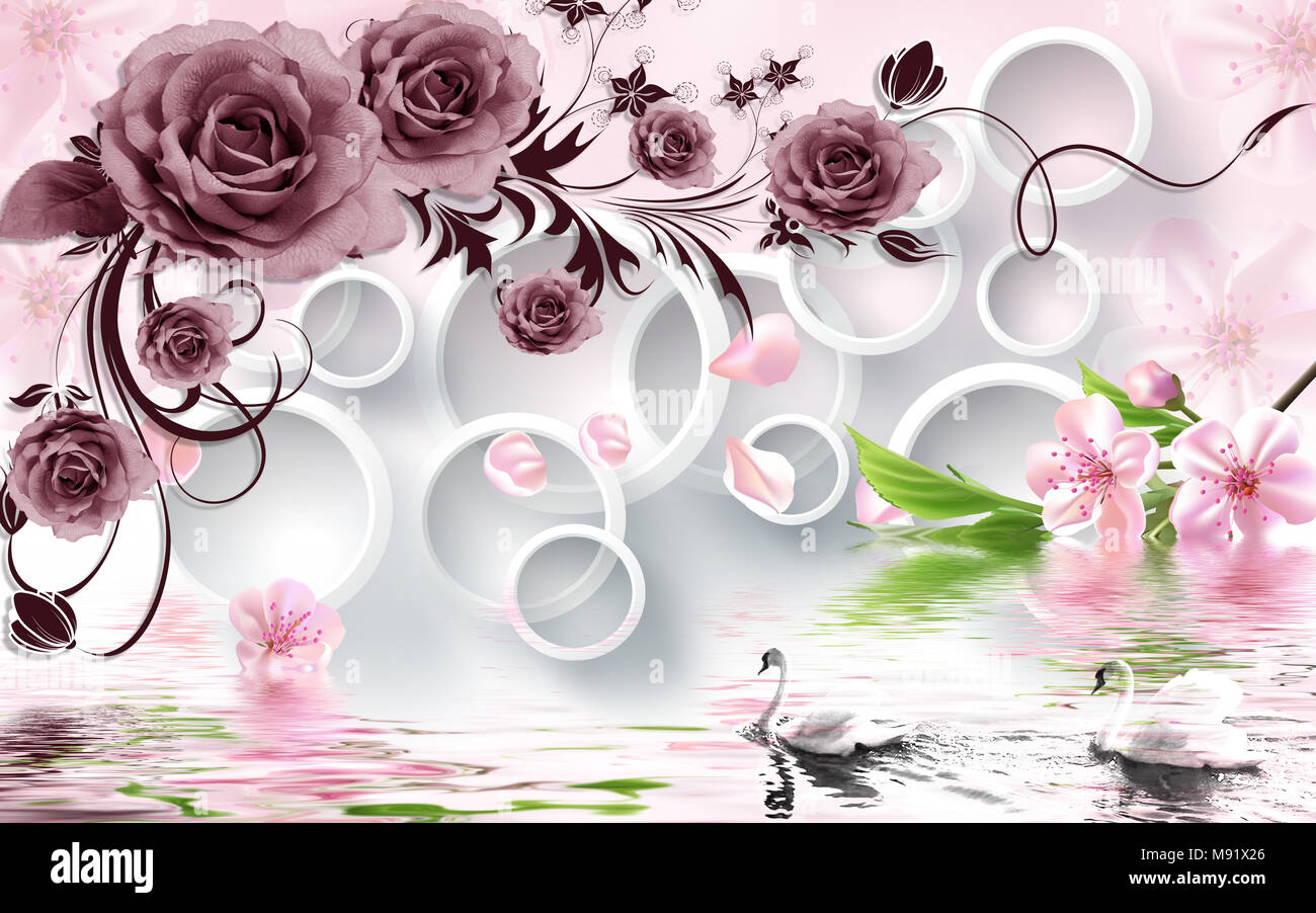 Rosas en 3D con fondo rosa wallpaper de pato Fotografía de stock - Alamy