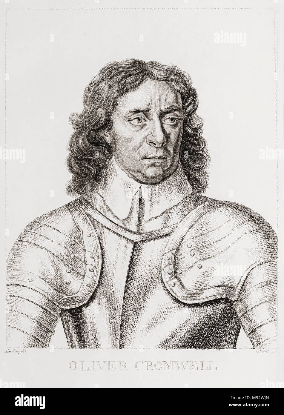 Oliver Cromwell, 1599-1658. English líder militar, político y jefe de estado. Grabado por G. Scott, después de Sir Peter Lely. Desde la galería de Woodburn de raros retratos, publicado el 1816. Foto de stock