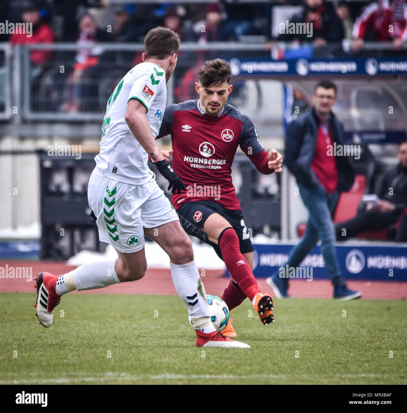 Alemania, Nuernberg, Max-Morlock Stadion, el 03 de marzo de 2018 - 2.Bundesliga - 1.FC vs SpVgg Greuther Nürnberg Fürth - 264º Franken Derby! Foto de stock