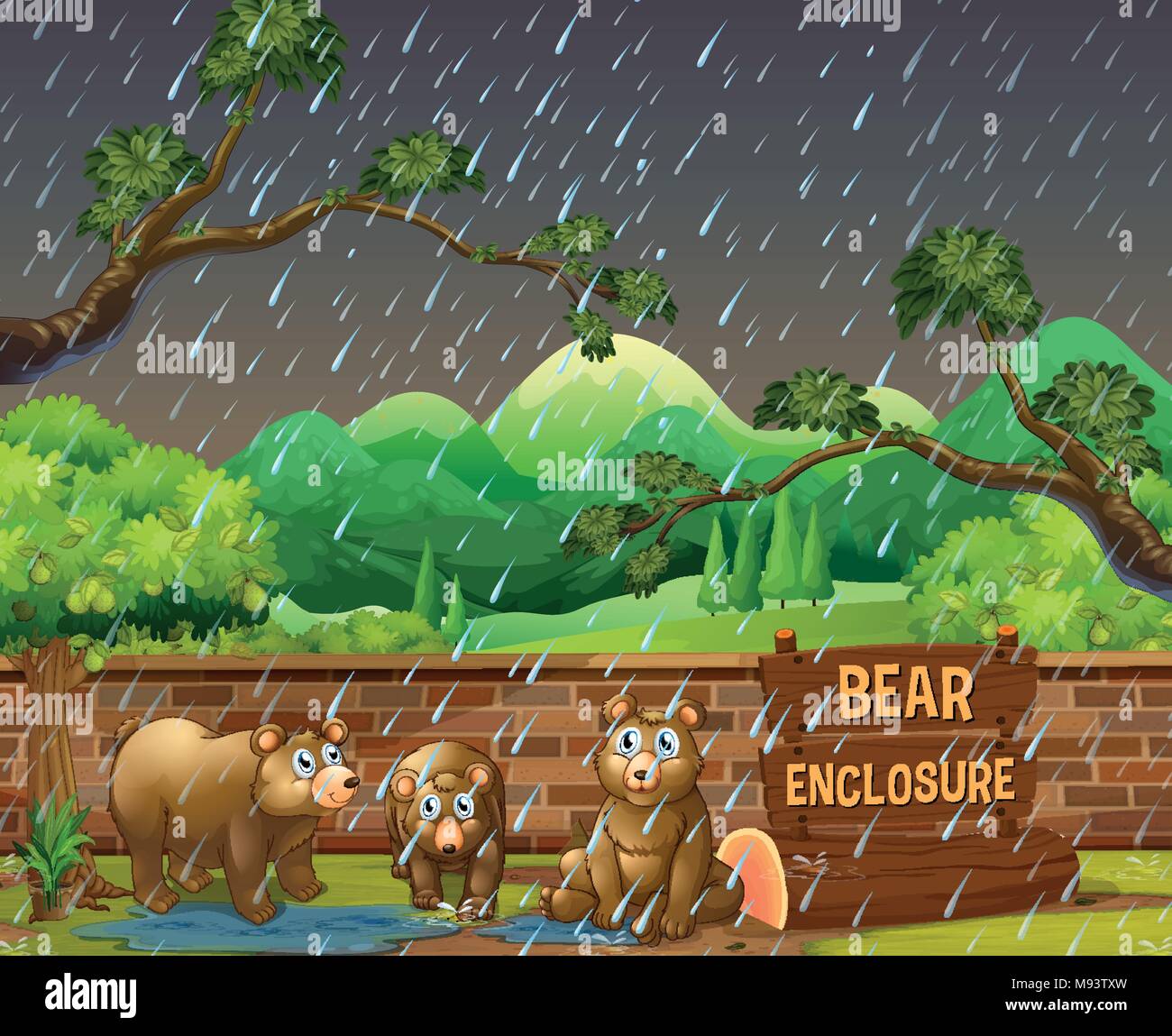 Tres osos en el zoológico en día rainny ilustración Ilustración del Vector
