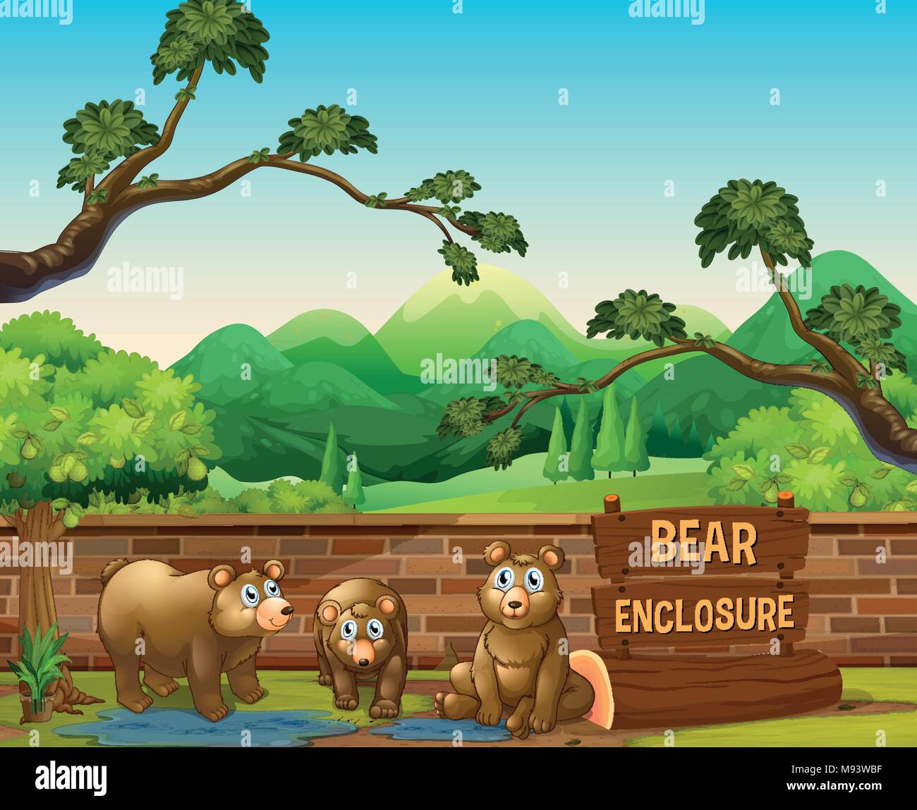 Tres osos en el zoológico abierto ilustración Ilustración del Vector
