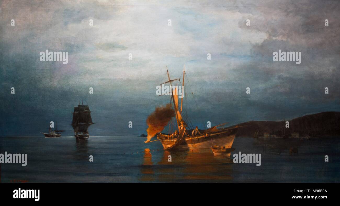 Pesca por Pyrofani, 1880-1885. óleo sobre lienzo. Colección de pintura 'seascapes' de Constantinos Theocharakis Volanakis en la Fundación para la multa Foto de stock