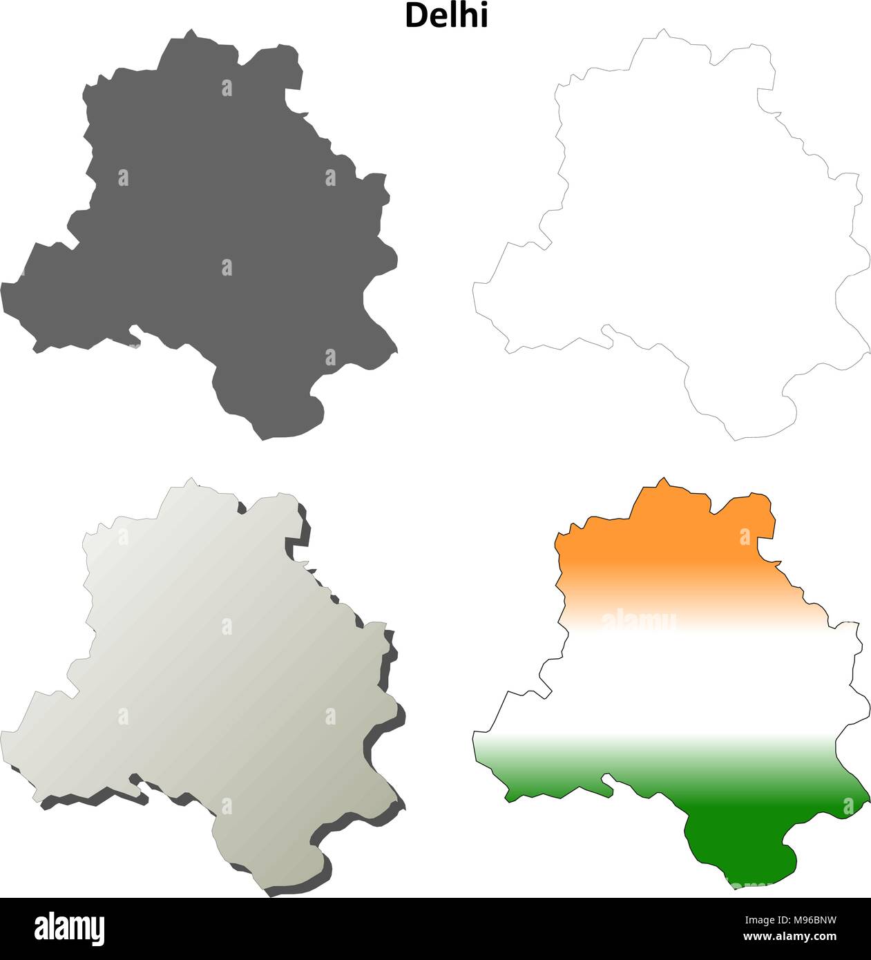 Delhi blank esbozo detallado map set Ilustración del Vector