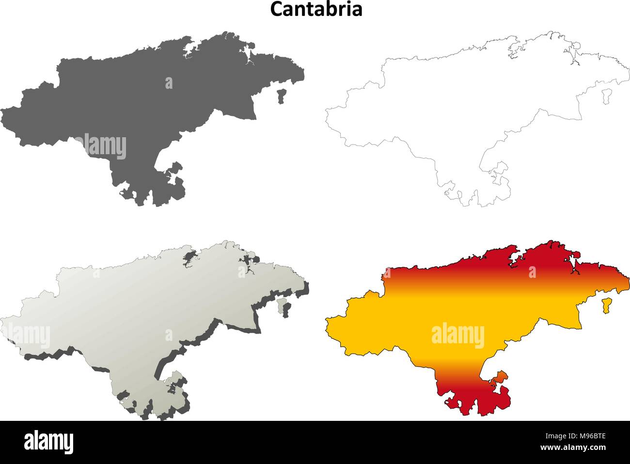 Cantabria blank esbozo detallado map set Ilustración del Vector