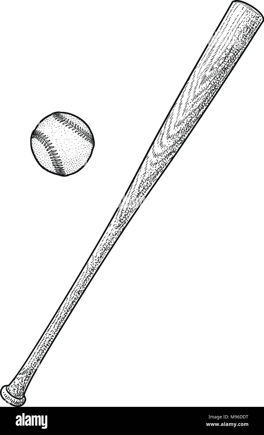 Cambiable Fuente pestaña Bate de béisbol, pelota de ilustración, dibujo, grabado, tinta, el arte  lineal, vector Imagen Vector de stock - Alamy